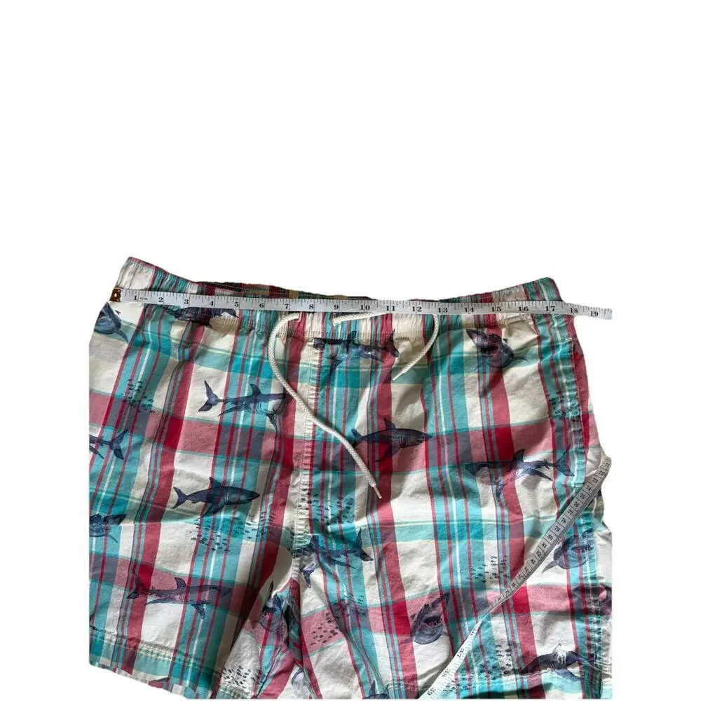 Vintage Polo Sport Ralph Lauren Plaid Swim Trunks Board Shorts Mens Large Shark